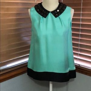 Kate Spade Mint and black collar top